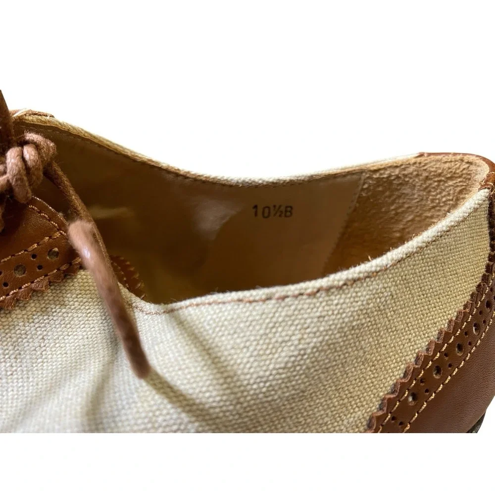 J Peterman Co Mens Spectator Shoes Canvas Leather Wingtip Oxfords Italy 10.5B